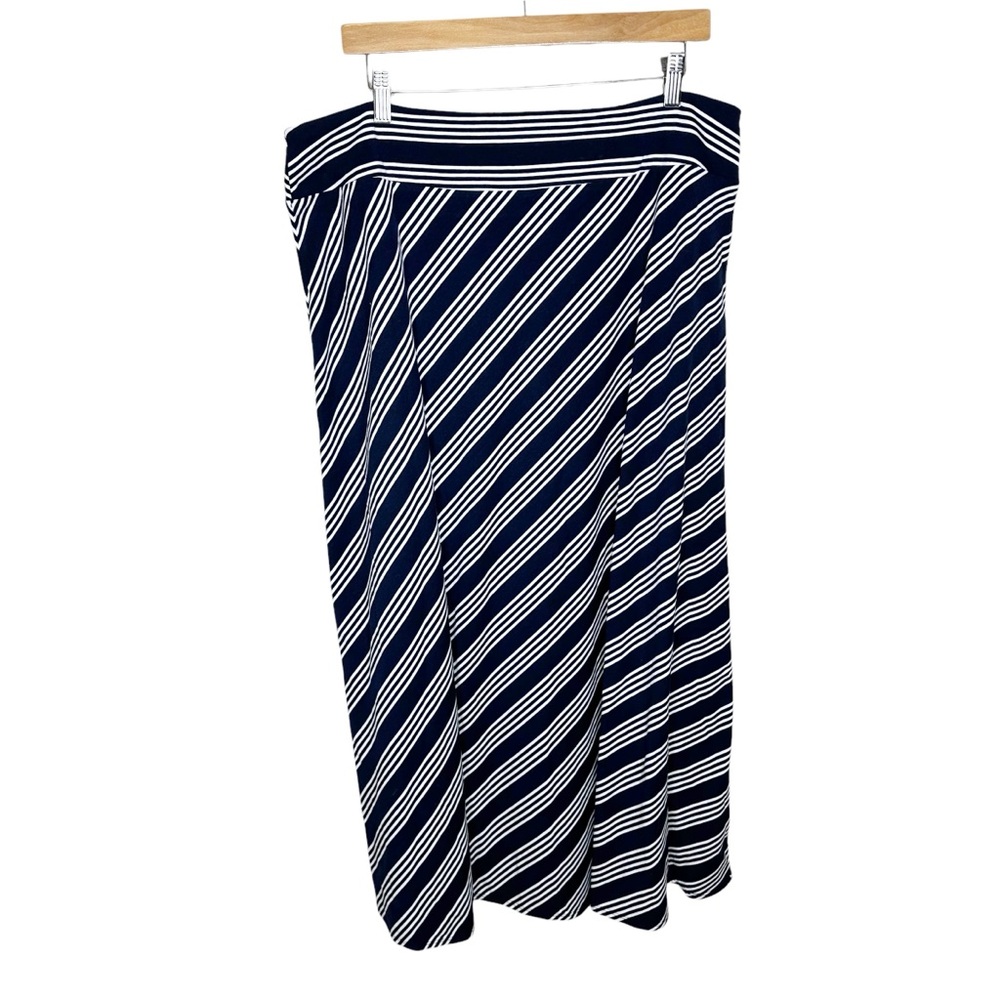 Talbots NWT Navy Blue & White Stripe Cotton Modal Blend Midi Skirt Size XLP - Picture 4 of 4
